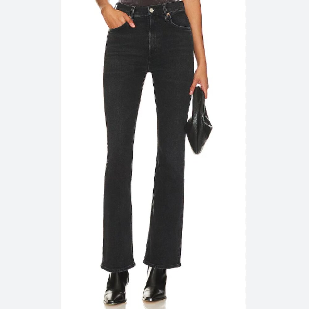 Agolde Jeans Womens 27 Black Denim Nico High Rise Slim Boot Hotline NWT $218 - Picture 1 of 15